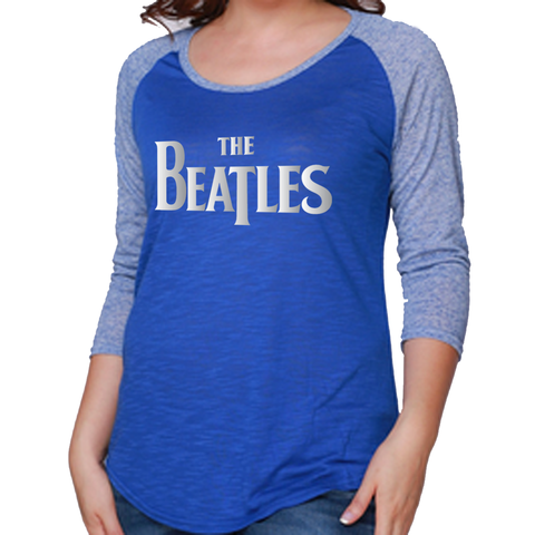 The Beatles Embellished Logo Womens Blue Raglan T-Shirt 