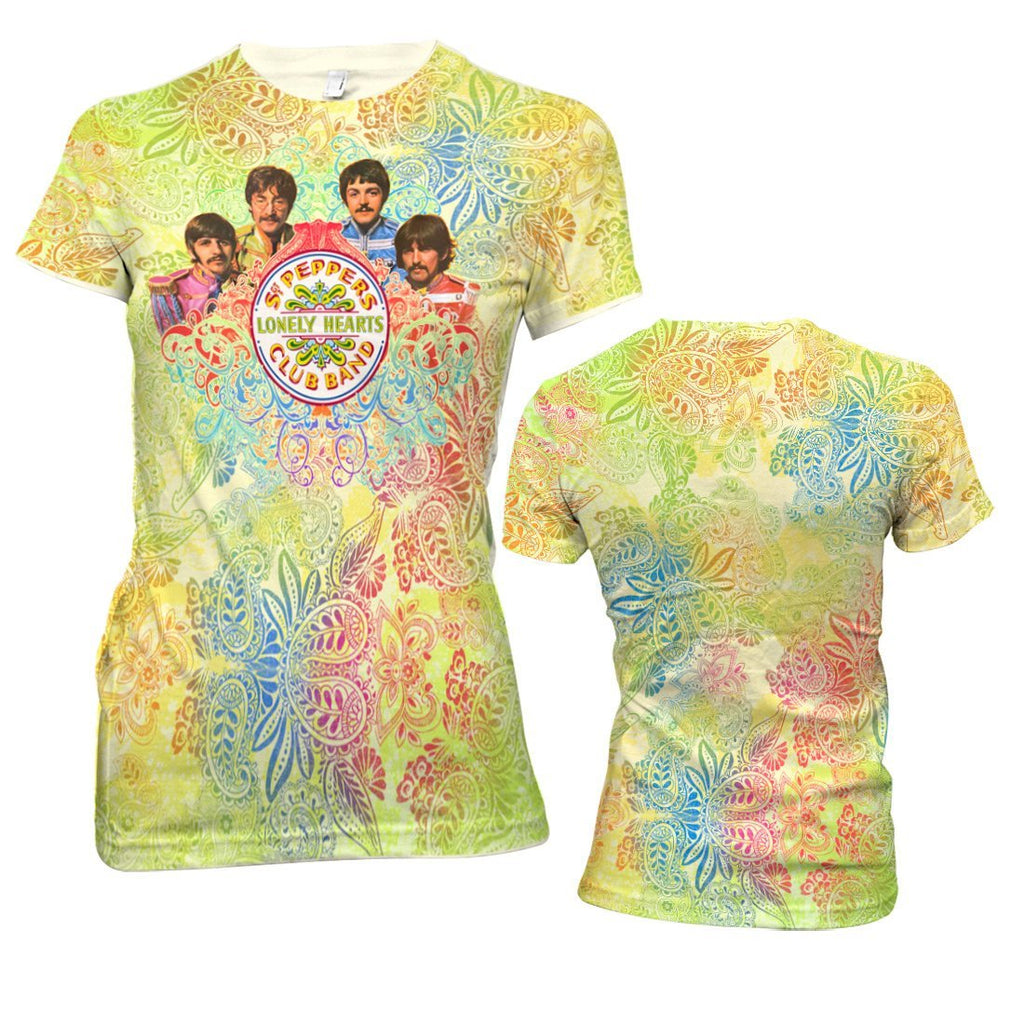 The Beatles Green Paisley - Mens White Sublimated T-Shirt 