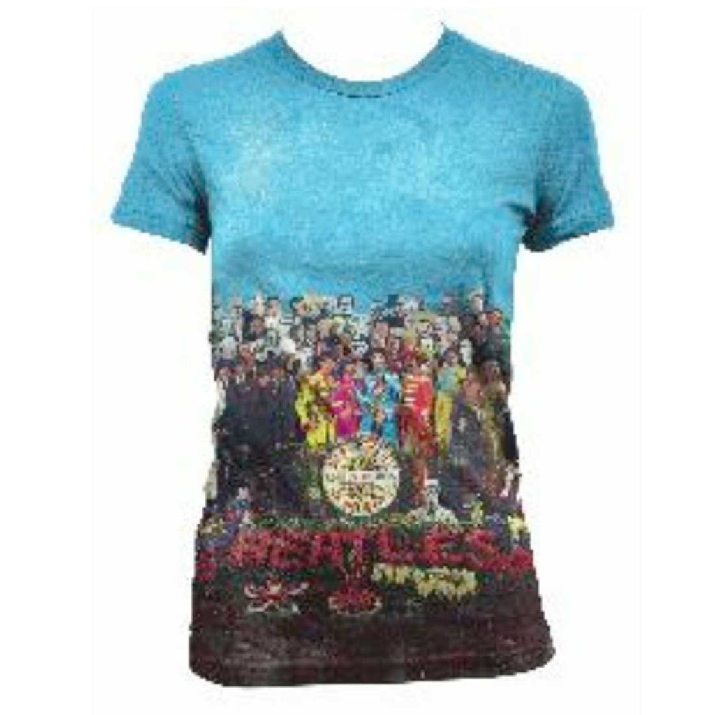 The Beatles Sgt Pepper Album Allover - Womens White Sublimated T-Shirt