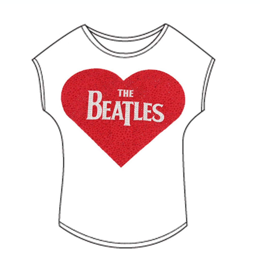 The Beatles Heart Logo - Womens White T-Shirt 